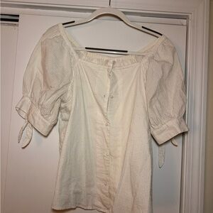 LC Lauren Conrad Cream Blouse with Puff Sleeves